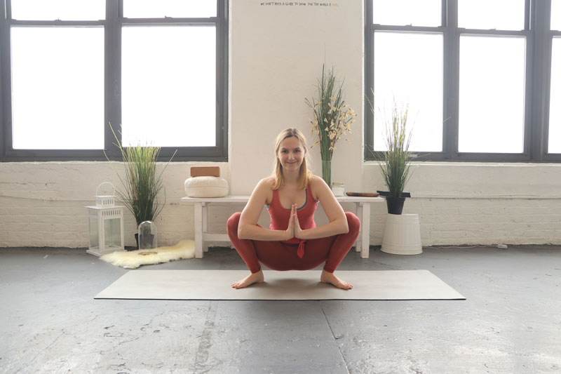 Yogi Squat or Garland Pose is a great pose for the Menstrual Phase of your cycle
